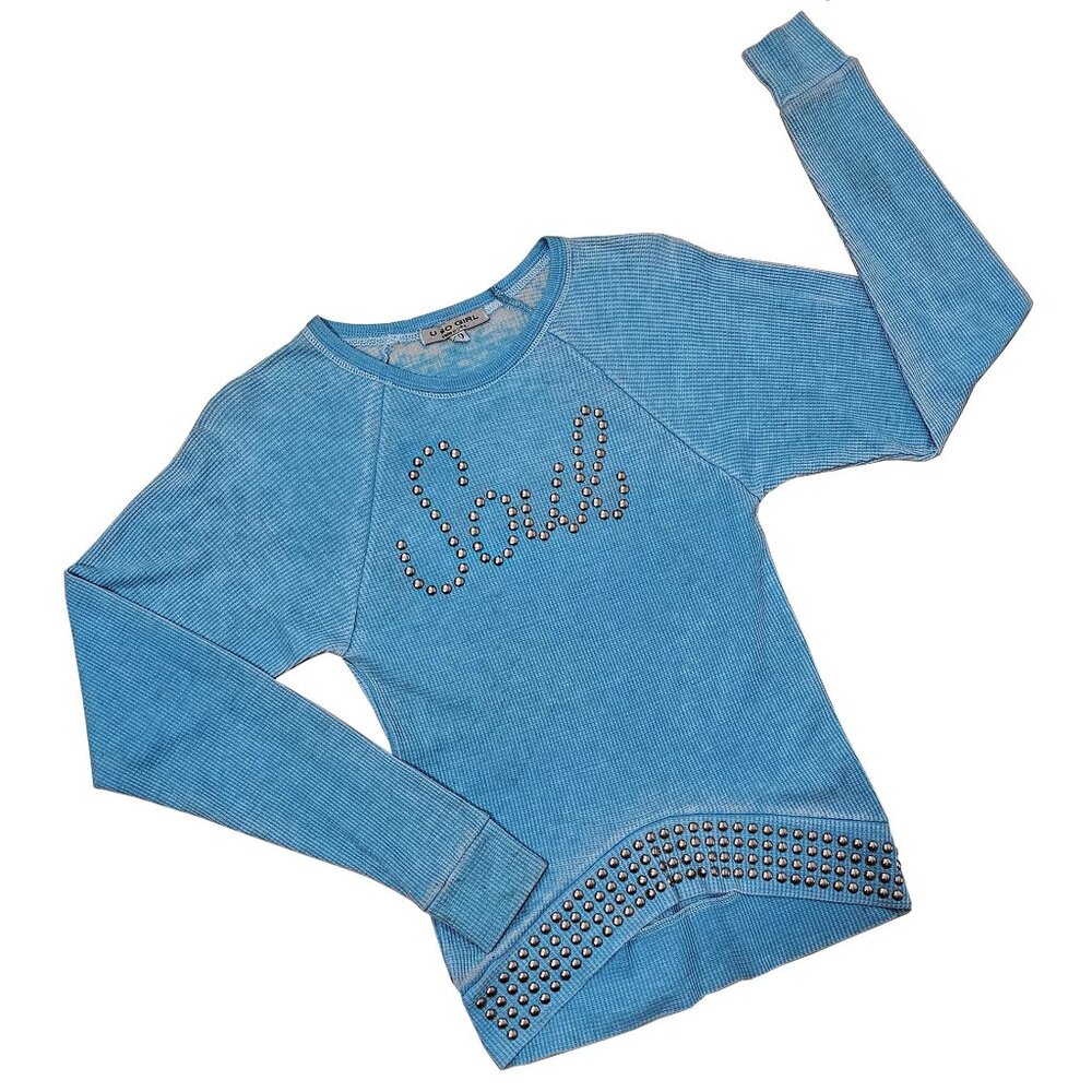 Studded Soul Embellished Girl's Blue Long Sleeve Thermal
